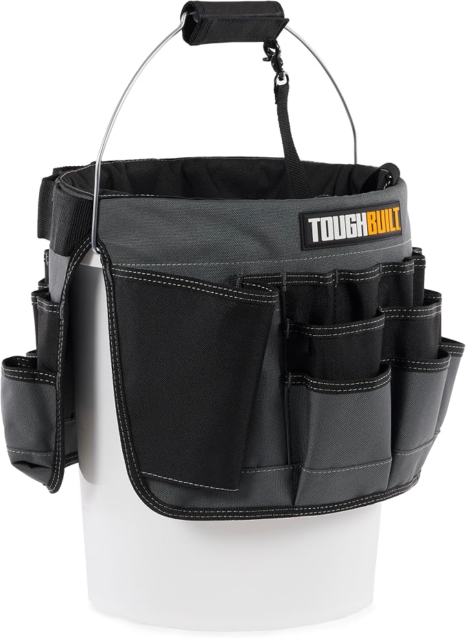 ToughBuilt – Bucket Organizer, 5-Gallon Bucket Tool Organizer with 60 Pockets, Loops & Compartments, Reinforced Fabric for Construction Work (TB-85)