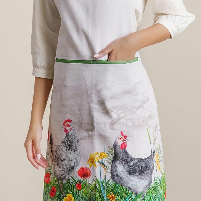 Maison d' Hermine Aprons for women with Pocket 100% Cotton (27.50"x31.50") | Adjustable Neck Strap & long ties Apron Men Chef Wedding Cooking Gardening Server Maid