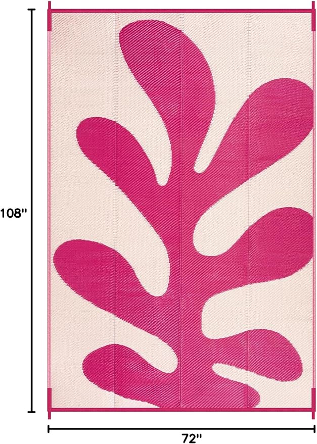 Lahome Plastic Coastal Coral Rv Outdoor Rug, Waterproof 6x9 Outdoor Camping Rug, Lightweight Hot Pink Camper Mats for Outside Beach Pool Patio Deck, Pink 6'x9'