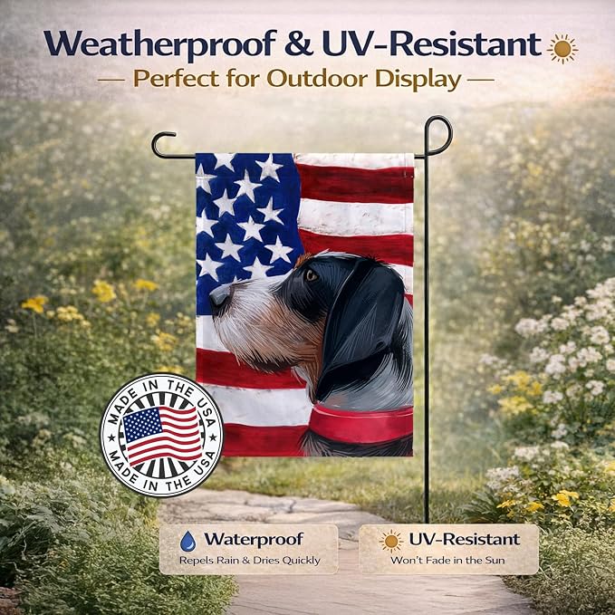 Caroline's Treasures CK6551GF Griffon Bleu de Gascogne American Flag Garden Flag Mailbox Flag Decorative Yard Flag Banner Outside Patio Artwork Yard Flower Beds, Garden Size, Multicolor