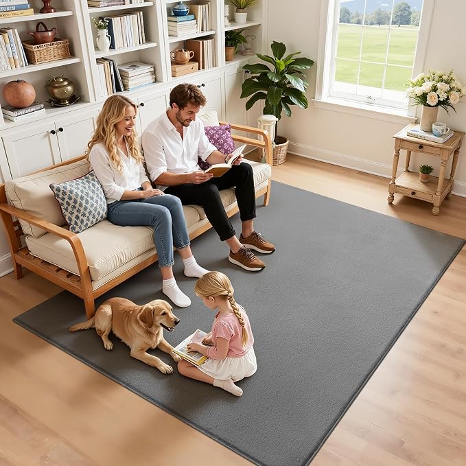 SHACOS Ultra Soft Faux Rabbit Fur Area Rug 6'x9', Non Slip Washable Padded Living Room Rugs, Fluffy Cozy Indoor Modern Carpet for Bedroom Dining Room Kids Room Dorm Home Decor, Grey