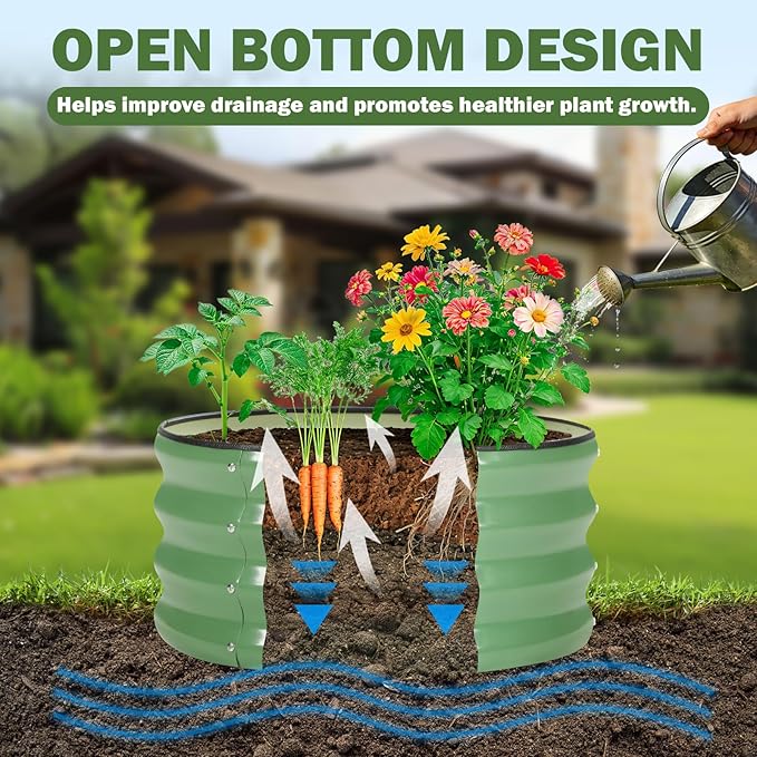 3 PCS Round Raised Garden Bed 2x2x1 ft, Metal Outdoor Planter Box Kit with Safety Rubber Edge, Easy Assemble Bottomless Small Planting Container for Vegetable, Flower, Fruit, Green