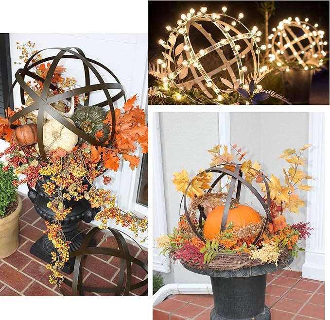 BSTGIFTS Metal Garden Spheres, Metal Band Decorative Spheres, Metal Folding Orb Garden Ball, Sets of 3