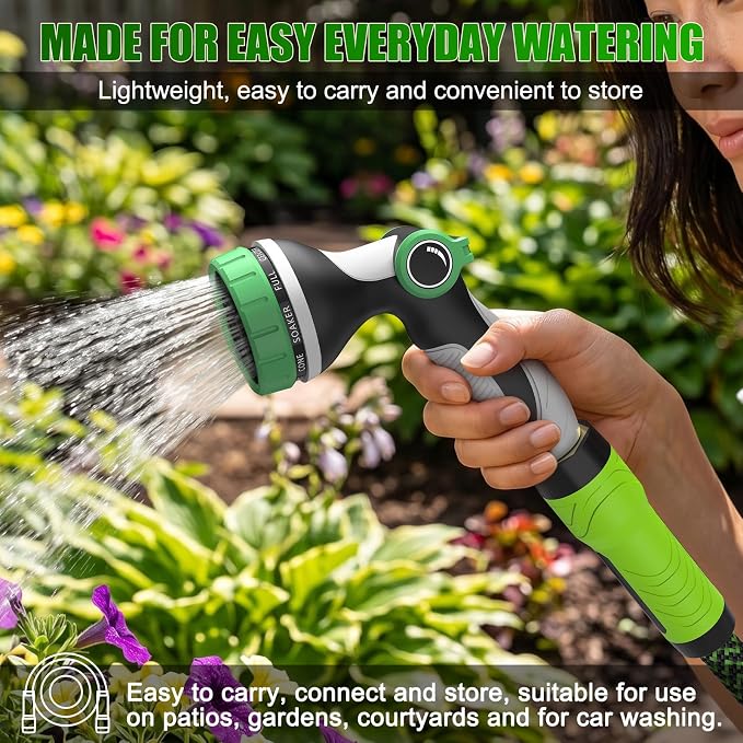 NON-EXPANDABLE Garden Hose 25ft x5/8'', Heavy Duty Flexible Water Hose with 10-Function Sprayer, Lightweight, Leak Proof, Durable Fabric Skin, Pressure Resistant for Yard, Outdoor