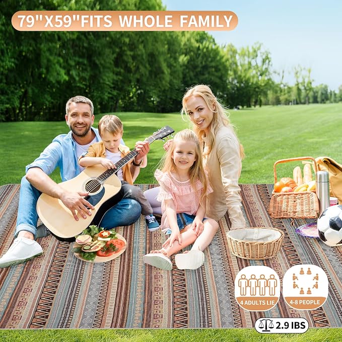 Extra Large Waterproof Picnic Blanket | Portable Camping & Beach Mat | Sand Free with Carry Strap | Park Blanket for Grass, Hiking, Travel, Concerts, Indoor (Orange)