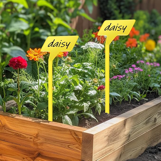 Plant Labels 60 Pcs Yuanling Large 11.8 Inch Plant Markers Signs Plastic Waterproof Garden Label Stakes T-Type Plant Garden Tags with Marker Pen for Flower Herb Pot Plant (Yellow)