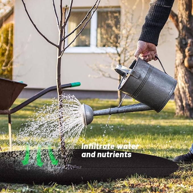 6 Pack Tree Mulch Ring W-eed Preventer, 36 Inch Non-Woven Tree Protector Mat W-eed Barrier Mat Plant Cover, Reusable Root Barrier Ring for Landscaping Grass Control Root Protection