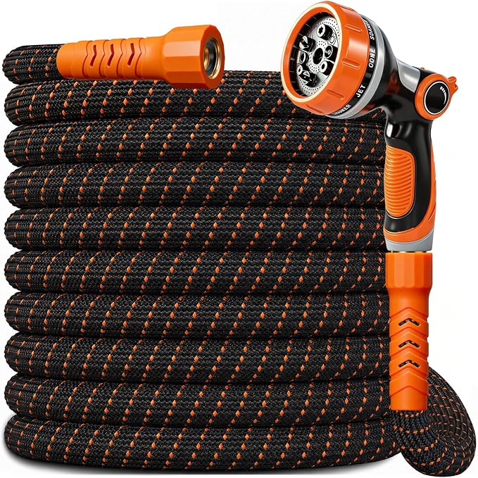 Garden Hose, 100Ft Ultra Flexible Water Hose, None Expand,with 10 Function Sprayer,Ultra-Lightweight,Leak-Proof,Non-Slip Handle, Non-Kink Hoses for Yard, Lawn,Outdoor (OrangeBlack,100Ft)
