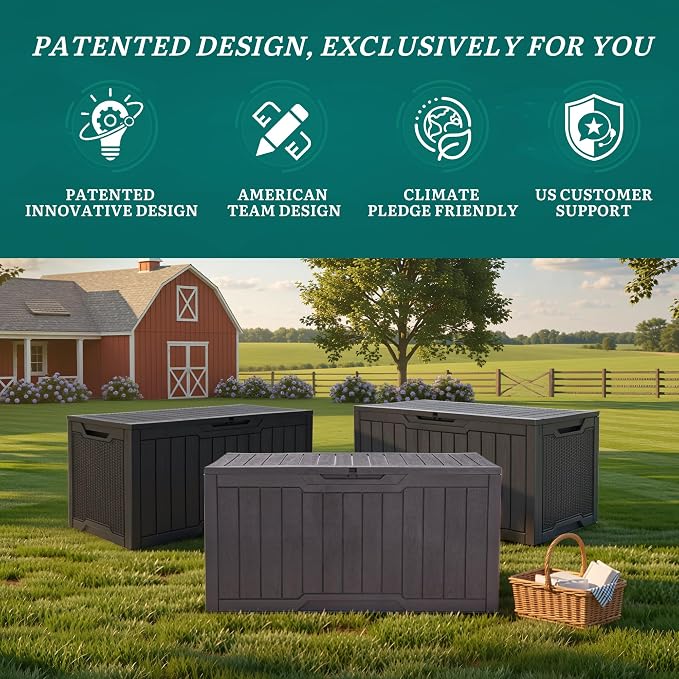 YITAHOME 100 Gallon Large Outdoor Deck Box, Waterproof Resin Storage Box, Lockable Indoor Outdoor Storage Container for Patio Furniture Cushions, Pool Accessories, Garden Tools, Dark Gray
