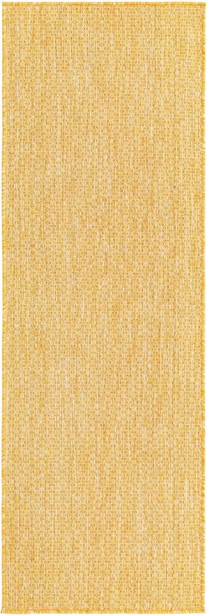 Unique Loom Collection Casual Transitional Solid Heathered Indoor/Outdoor Flatweave Area Rug (2' x 6' 1" Runner, Corn Harvest Yellow)