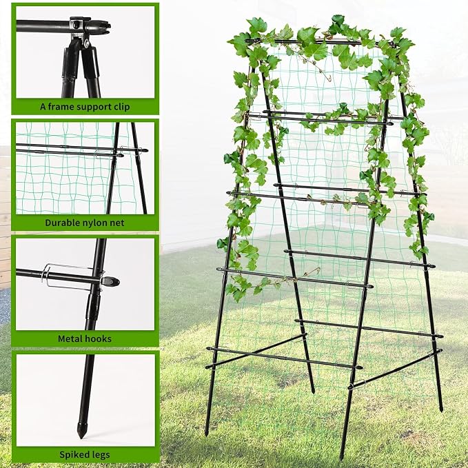 Cucumber Trellis for Raised Garden Bed, 71" H x 32" W A Frame Garden Trellis for Climbing Plants Outdoor, Metal Climbing Vine Plant Support Fruits Vegetables Tomato Peas Beans Trellis, Black