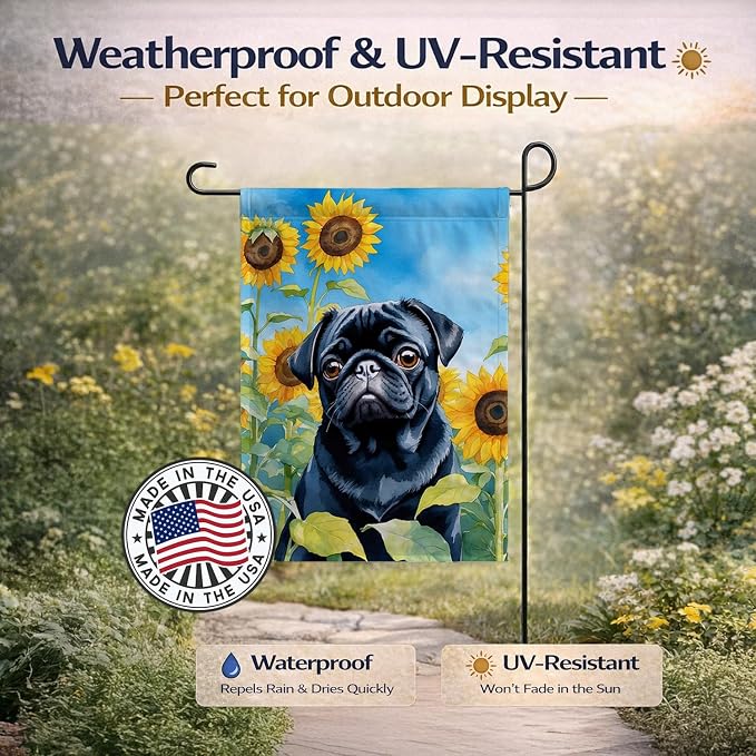Caroline's Treasures DAC6144GF Pug in Sunflowers Garden Flag Mailbox Flag Decorative Yard Flag Banner Outside Patio Artwork Yard Flower Beds, Garden Size, Multicolor