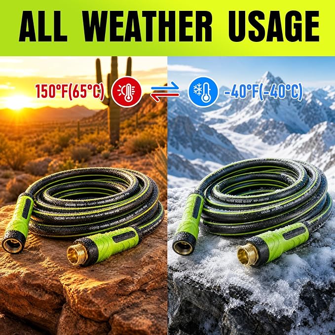 Garden Hose 50ft x 5/8", Heavy Duty Water Hose, Flexible and Durable, Kink Resistant Lightweight Hybrid Hose, Leakproof Yard Hose with Male to Female Fittings