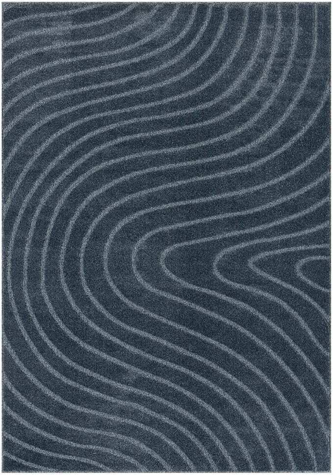 LUXE WEAVERS Modern Geometric Wave Blue 5x7 Area Rug