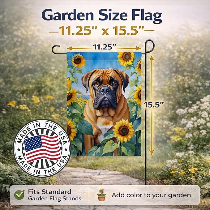 Caroline's Treasures DAC6042GF Bullmastiff in Sunflowers Garden Flag Mailbox Flag Decorative Yard Flag Banner Outside Patio Artwork Yard Flower Beds, Garden Size, Multicolor