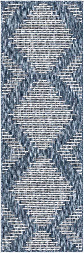 Unique Loom Outdoor Modern Collection Area Rug - Tambor (2' x 6' 1" Runner, Blue/ Ivory)