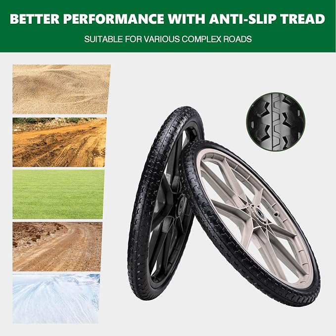 20" Flat Free Tire and Wheel with 3/4" & 5/8" Bearing, Replacement Wheels for Rubbermaid Wheelbarrow,Lawn Carts, Big Wheel Utility Carts and Garden Yard Cart, 2 Pcs Black
