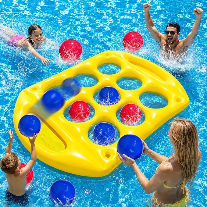 Pool Toys Games for Kids, Inflatable Tic Tac Toe Pool Toy with 10 Balls | Giant Pool Tic Tac Toe Game Floating for Adults Teens