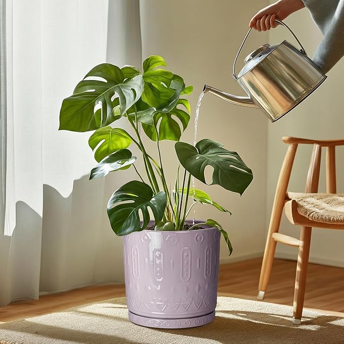 Eightpot Ceramic Plant Saucer, 11.4 Inch Plant Pot Saucers for Indoor Outdoors, Round Plant Drip Trays, Modern Plants Plates to Catch Water, Decorative Plants Dishes to Catch Water, Purple