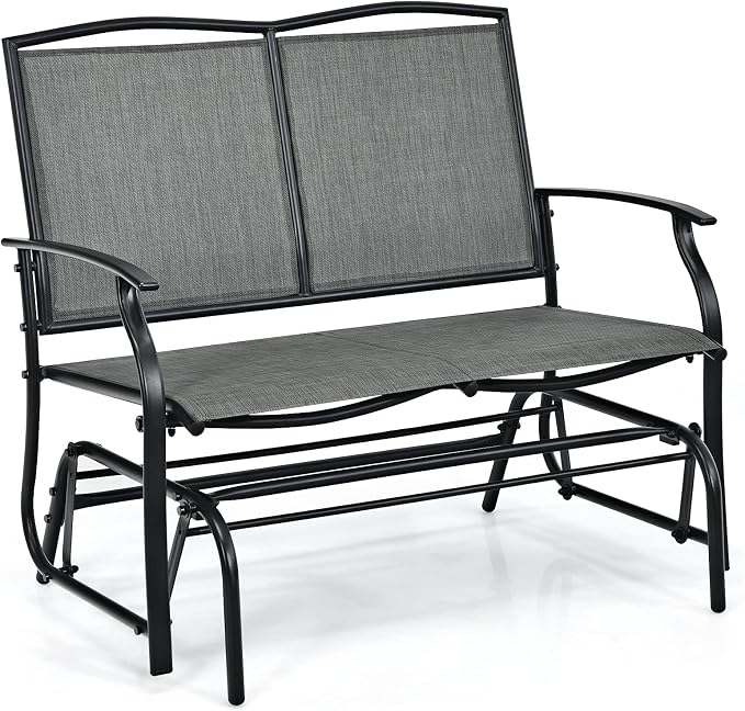 Giantex Patio Glider Benches for Outside, Swing Glider Chair with Steel Frame, 400 LBS Capacity, Patio Swing Rocker, 2-Person Loveseat for Backyard, Poolside, Lawn, Balcony, Porch Glider Bench(Gray)