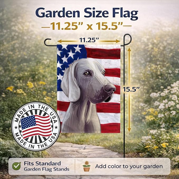 Caroline's Treasures CK6749GF Weimaraner American Flag Garden Flag Mailbox Flag Decorative Yard Flag Banner Outside Patio Artwork Yard Flower Beds, Garden Size, Multicolor
