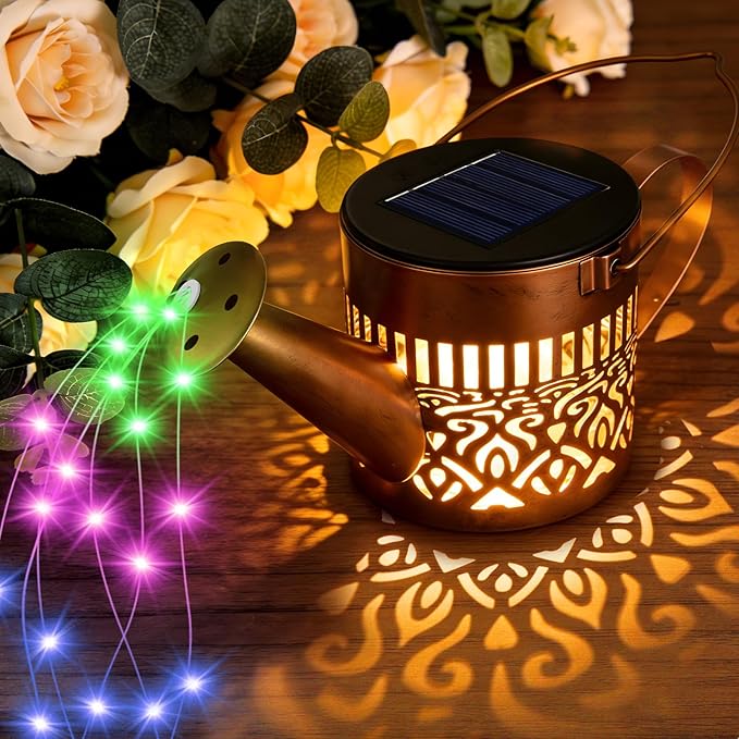 2 Pack Solar Watering Can Lights, Solar Lights Outdoor Decorative, Cat Hanging Lantern Landscape Light Waterproof, Garden Decor for Yard Lawn, Gifts for Mom Women Cat Lover (Multicolor)
