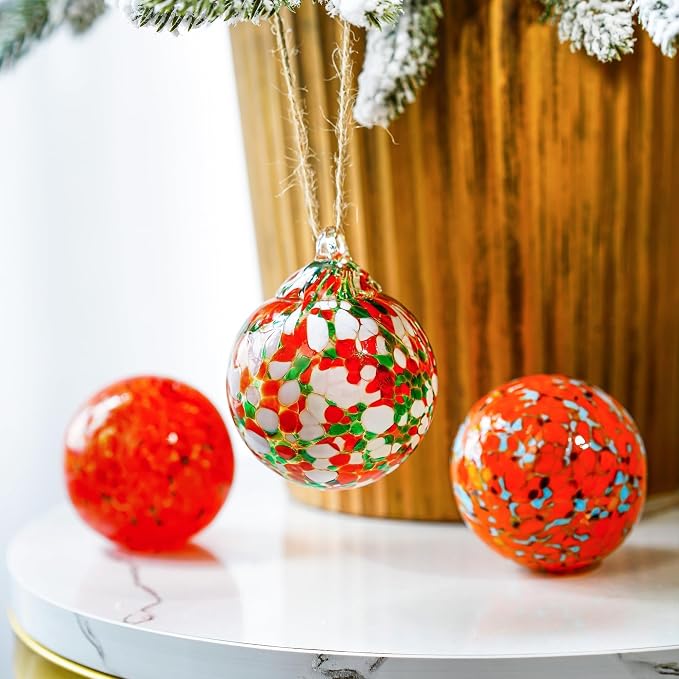 Set of 3 Hand Blown Glass Ball Ornament 2.3in Hanging Glass Gazing Balls