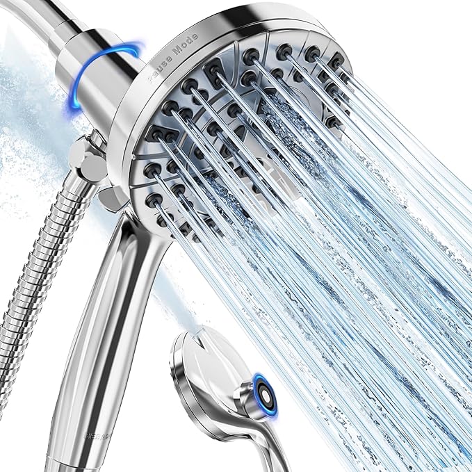 BESAQUO Shower Head, 9 Settings High Pressure shower head with handheld, Built-in Pause Mode & Power Wash, Non-Clogging Nozzles, 6ft Hose,Bracket (Premium Chrome, Magnetic 9 Settings)