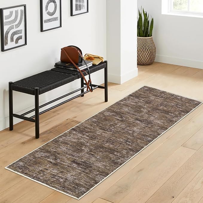 Garvee 2x6 Kitchen Runner Rug Solid Color Runner Rugs for Hallway, Brown | Rubber Backing Washable Non Shedding Stain Resistant Contemporary Low Pile Soft Rugs for Entryway Bedroom Bathroom