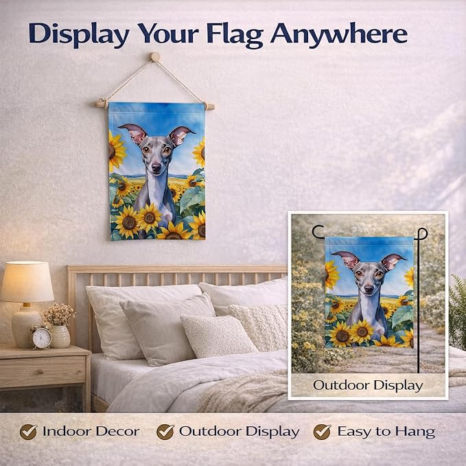 Caroline's Treasures DAC6101GF Italian Greyhound in Sunflowers Garden Flag Mailbox Flag Decorative Yard Flag Banner Outside Patio Artwork Yard Flower Beds, Garden Size, Multicolor
