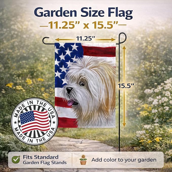 Caroline's Treasures CK6607GF Lhasa Apso American Flag Garden Flag Mailbox Flag Decorative Yard Flag Banner Outside Patio Artwork Yard Flower Beds, Garden Size, Multicolor
