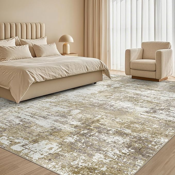 Tortania Area Rug Living Room Rugs - 5x7 Modern Abstract Neutral Large Soft Thin Rugs - Non Slip Indoor Carpet for Bedroom Dining Room Office Nursery Home Floor Decoration - Golden Brown