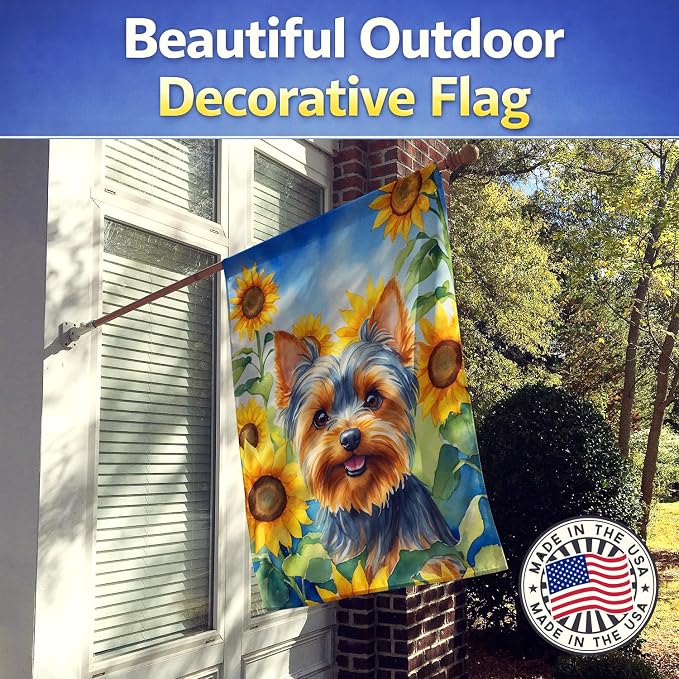Caroline's Treasures DAC6178CHF Yorkshire Terrier in Sunflowers House Flag Large Porch Sleeve Pole Decorative Outside Yard Banner Artwork Wall Hanging, Polyester, House Size, Multicolor