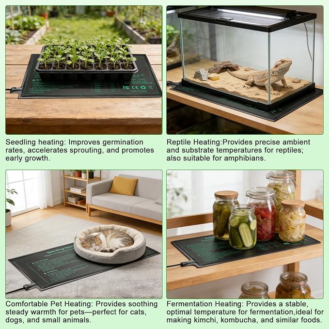 Bestio Seeding Heat Mat 10"x 20.75", 2 Pack Waterproof Durable Heat Mat for Seed Starting, UL and MET Certified Plant Heating Pad for Seed Germination,Hydroponics, Greenhouses