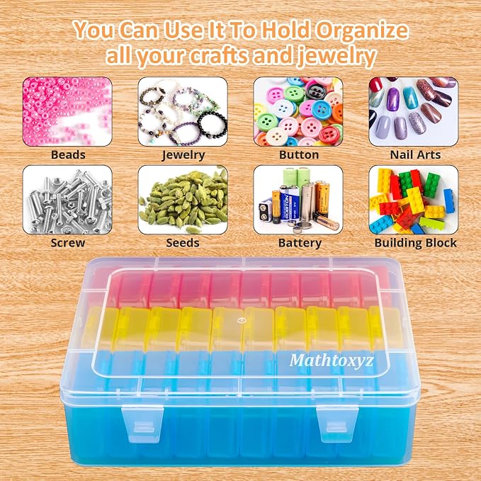 Mathtoxyz Bead Organizer Box(Red,Yellow,Blue), 30Pcs Small Bead Organizers and Storage Plastic Cases Mini Clear Containers Boxes with Hinged Lid and Rectangle for Bracelet Making DIY Jewelry Craft
