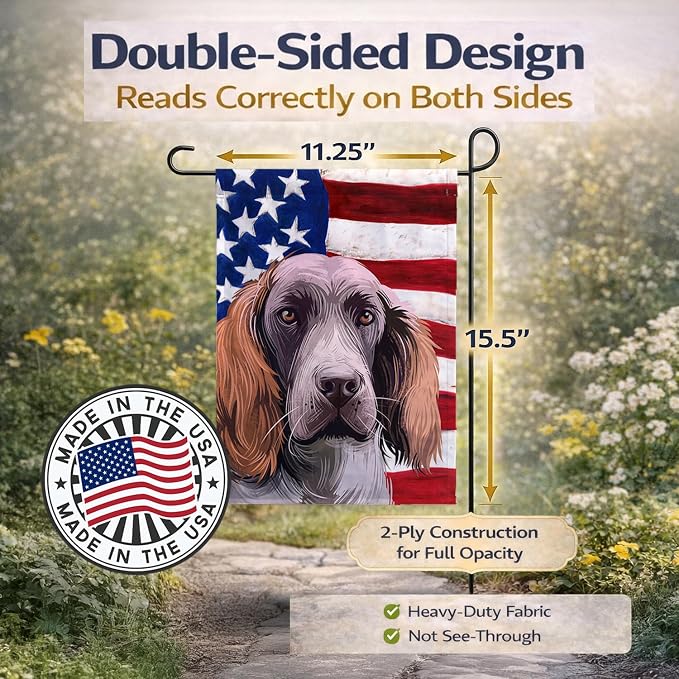 Caroline's Treasures CK6537GF German Spaniel Dog American Flag Garden Flag Mailbox Flag Decorative Yard Flag Banner Outside Patio Artwork Yard Flower Beds, Garden Size, Multicolor