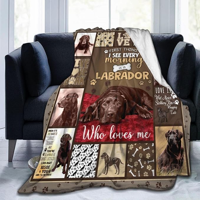 Labrador Dog Throw Blanket Cozy Plush Chocolate Retriever Lover Flannel Fleece Ultra Soft Blankets Lightweight Fuzzy Party Blanket Gifts for Girls Women Men Boys Bed Couch Sofa 50"x40"