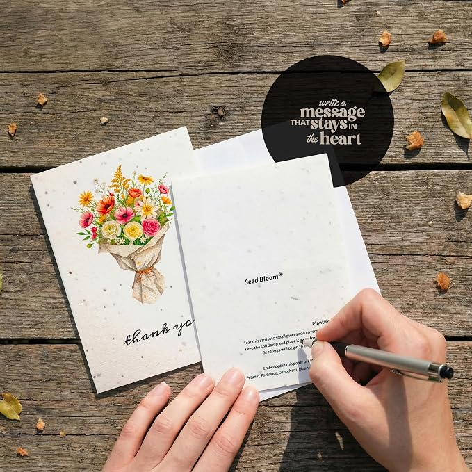 Thank You Cards – 5 Sets of Gift Cards with White Envelope Each, Embedded with Wildflower Seeds, Plantable and Writable Greeting Cards for Weddings, Baby Showers, Teachers, Friends, Business, and Everyday Gratitude