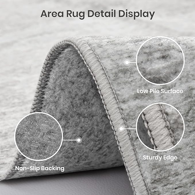 Valenrug 4x6 Area Rug for Entryway, Non Slip Washable Bedroom Rug, Grey | Soft Low Pile, Thin & Lighweight Carpet, Folable Stain Resistant Modern Indoor Floor Mat for Living Room,Hallway, Home Decor