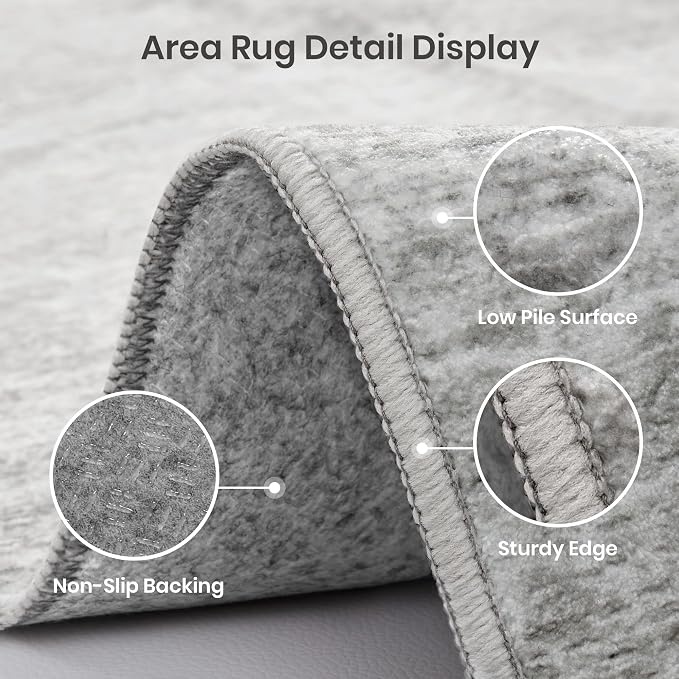 Valenrug 2x6 Runner Rug Non Slip, Washable Rug Runners for Hallways, Grey | Soft Low Pile, Thin & Lighweight Carpet, Folable Stain Resistant Modern Indoor 6ft Floor Mat for Living Room,Bedroom,Kitchen