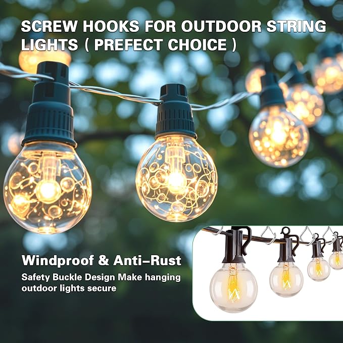 12 PCS 304 Stainless Steel Screw Hooks for Hanging, Ceiling Hooks with Locking Clip, Screw in Hooks for Hanging Plants, String Lights, Wind Chimes, Bird Feeders, Outdoor and Indoor Use