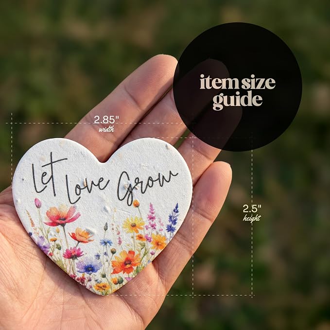 50pcs Large (2.5" h x 2.85" w) Let Love Grow Heart Seed Paper – Writable & Plantable Wildflower, Mom's Gift for Birthday, Use for Wedding, Baby Shower, & Heart Party Favors