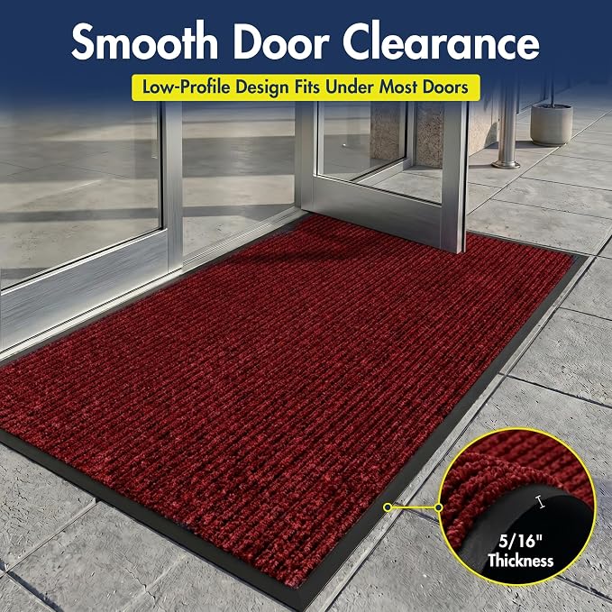 Notrax 109 Industrial Door Mat, 3' x 5' Entrance Mat, Heavy Duty Commercial Rugs for Entryway, Welcome Lobbies, Garage, and Mudroom, Made in the USA, Red, Brush Step 109S0035RB