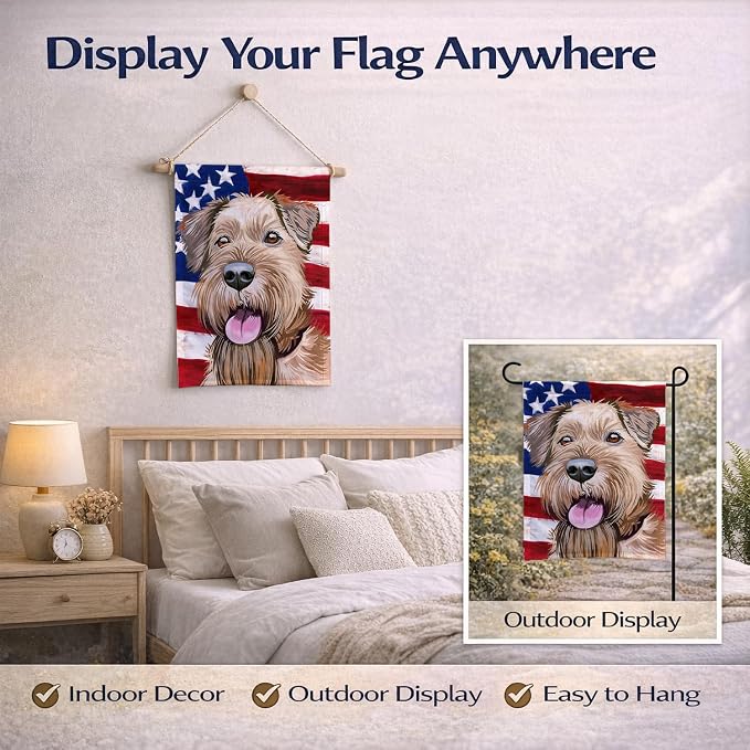 Caroline's Treasures CK6571GF Irish Terrier American Flag Garden Flag Mailbox Flag Decorative Yard Flag Banner Outside Patio Artwork Yard Flower Beds, Garden Size, Multicolor