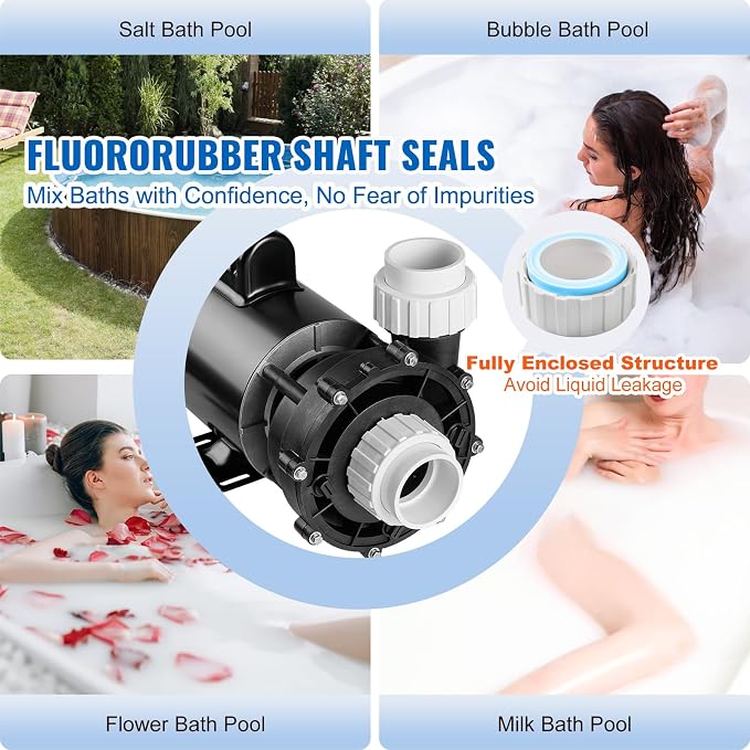 VEVOR 2 Speed SPA Pump, 56-Frame, AC 220V Hot Tub SPA Pump, 3 HP / 200 GPM / 65.61 ft High Speed or 0.4 HP / 100 GPM / 16.07 ft Low Speed, 2'' Port 90° Rotational Interface for Hot Tub