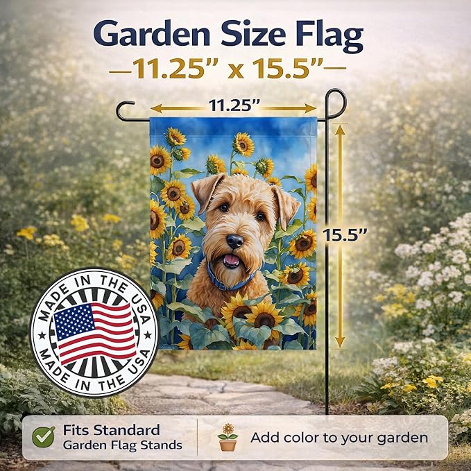Caroline's Treasures DAC6175GF Wheaten Terrier in Sunflowers Garden Flag Mailbox Flag Decorative Yard Flag Banner Outside Patio Artwork Yard Flower Beds, Garden Size, Multicolor