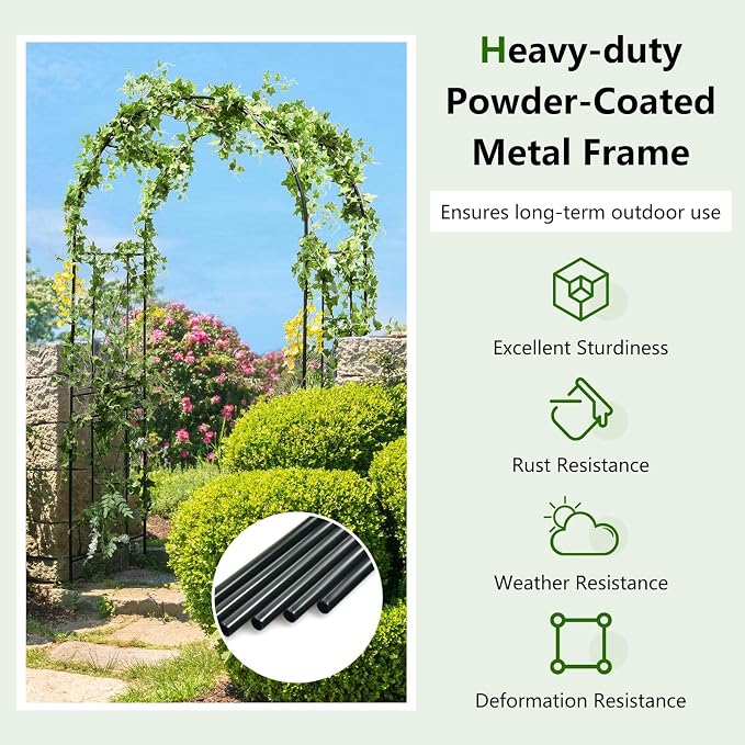 Giantex Garden Arch Trellis - 7.2FT Metal Arbor for Garden Entryway Climbing Plants Rose, 4 Stakes, Outdoor Wedding Archway Pergola for Ceremony Bridal Party Decoration