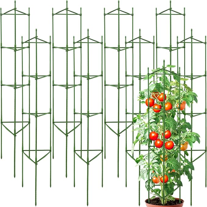 63-Inch Heavy Duty Tomato Cages, 8-Pack Extra Tall Metal Tomato Trellis, Steel Tube Plant Cage for Indeterminate Tomatoes, Cucumbers, Pole Beans – Rust-Proof Coated