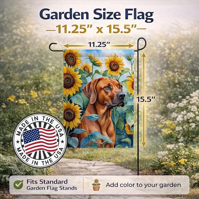 Caroline's Treasures DAC6149GF Rhodesian Ridgeback in Sunflowers Garden Flag Mailbox Flag Decorative Yard Flag Banner Outside Patio Artwork Yard Flower Beds, Garden Size, Multicolor