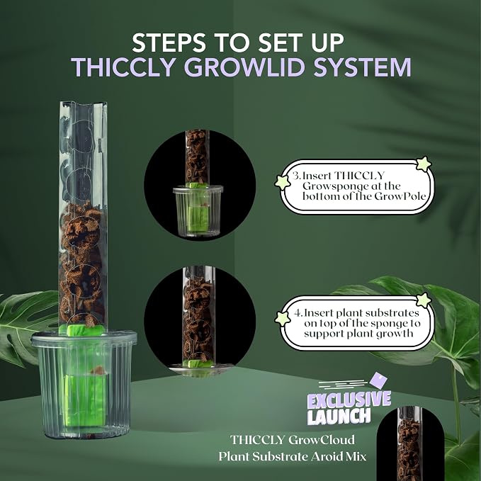 THICCLY Medium GrowLid 5 Pcs (Clear) - Self Watering Clear D-Shaped Plastic Moss Pole Hydroponics Growing System Kratky Hydroponic Kit Moss Pole Monstera Plant Support Philodendron and Anthuriums